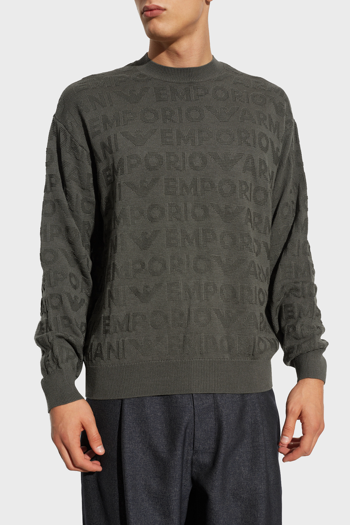 Emporio Armani Jakarlı % 100 Yün Regular Fit Bisiklet Yaka Erkek Kazak 6D1MXK 1MJNZ 06K0 HAKİ