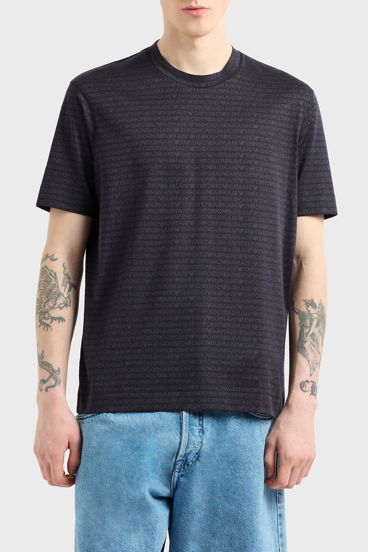 Emporio Armani Jakarlı Logo Baskılı Regular Fit Bisiklet Yaka Erkek T Shirt EM000787 AF12916 FC176 SİYAH