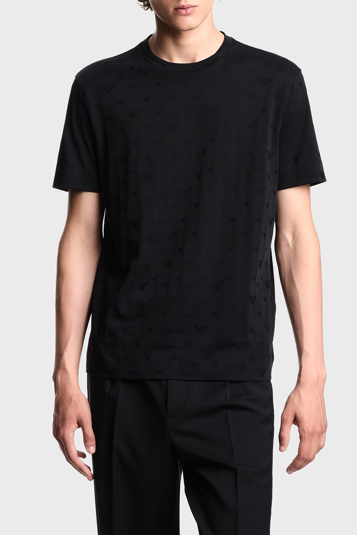 Emporio Armani Jakarlı Pamuklu Regular Fit Bisiklet Yaka Erkek T Shirt EM002968 AF10762 FC245 SİYAH