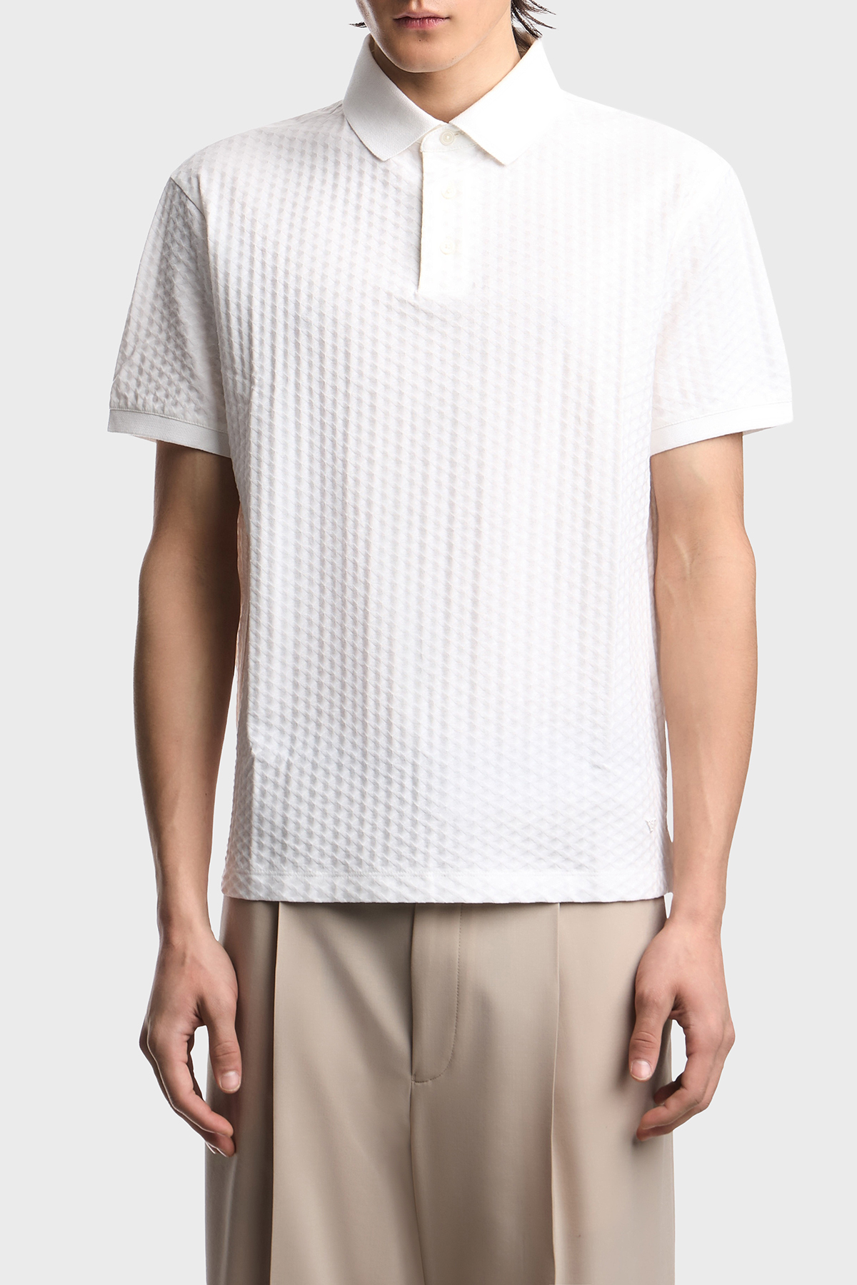 Emporio Armani Jakarlı Pamuklu Regular Fit Düğmeli Erkek Polo EM001295 AF10762 F0190 BEYAZ