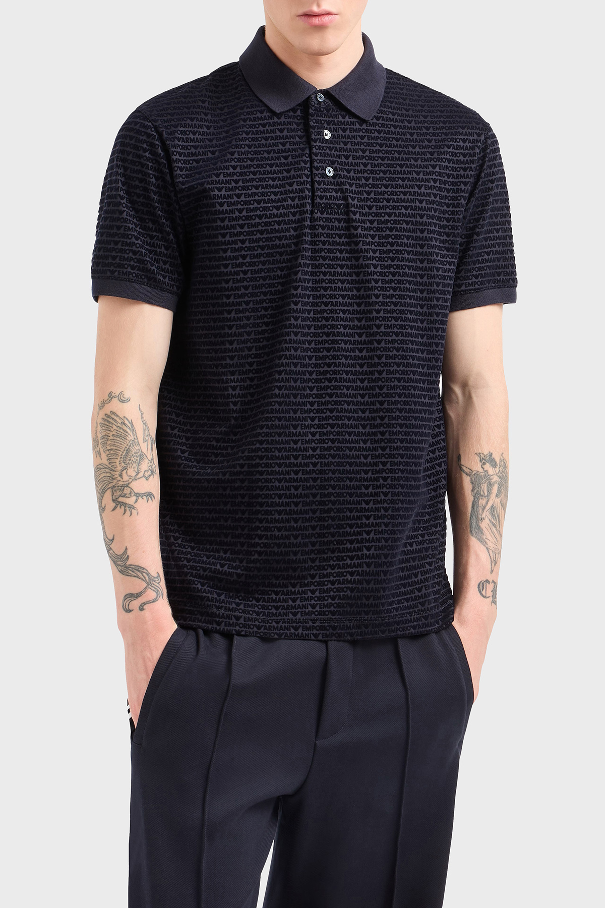 Emporio Armani Jakarlı Pamuklu Regular Fit Düğmeli Erkek Polo Yaka T Shirt EM001283 AF10017 FB229 LACİVERT