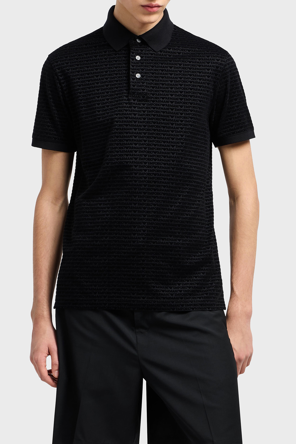 Emporio Armani Jakarlı Pamuklu Regular Fit Düğmeli Erkek Polo Yaka T Shirt EM001283 AF10017 FC159 SİYAH