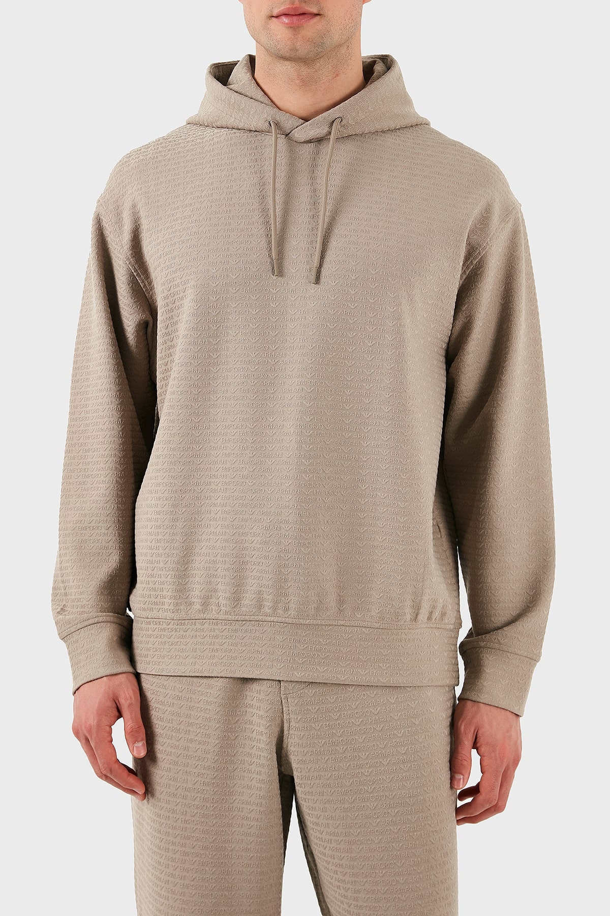 Emporio Armani Jakarlı Pamuklu Regular Fit Kapüşonlu Erkek Sweat EM001007 AF13700 U6107 BEJ