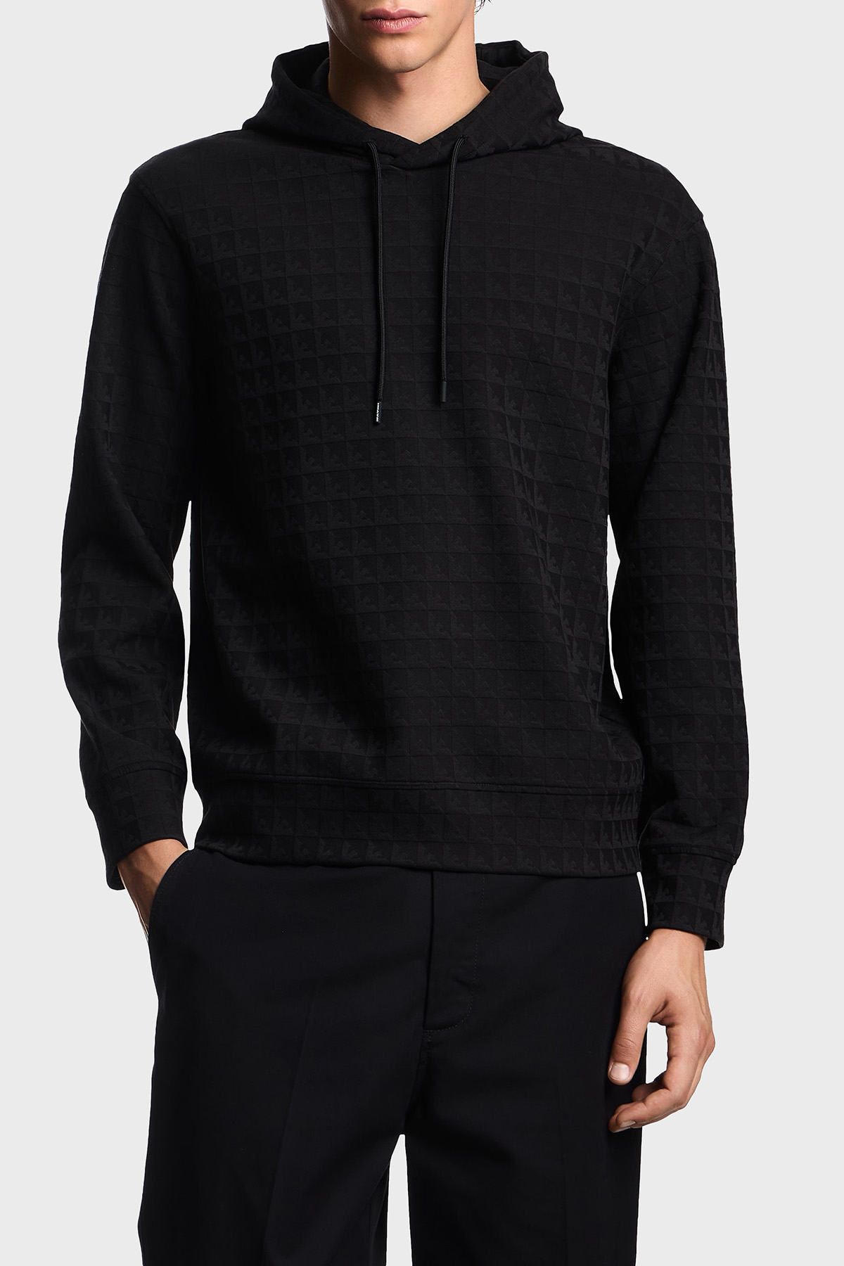 Emporio Armani Jakarlı Pamuklu Regular Fit Kapüşonlu Erkek Sweat EM003424 AF13700 FC230 SİYAH