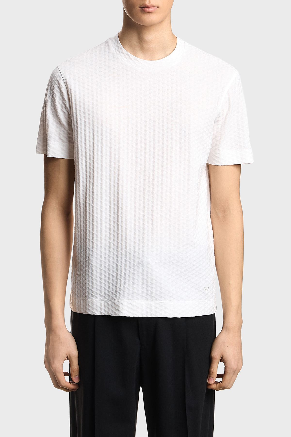Emporio Armani Jakarlı Pamuklu Regular Fit Yuvarlak Yaka Erkek T Shirt EM001289 AF10762 F0190 BEYAZ