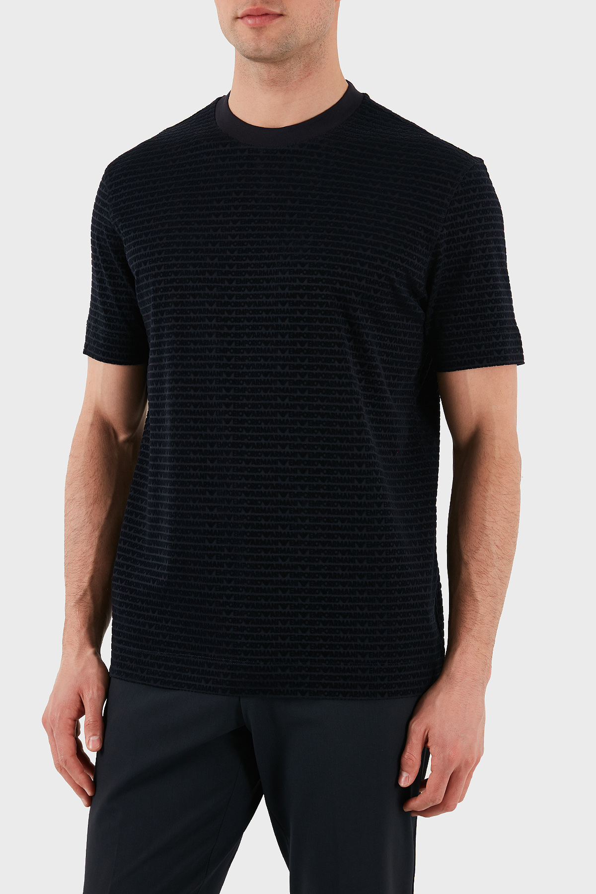 Emporio Armani Jakarlı Regular Fit Pamuklu Bisiklet Yaka Erkek T Shirt EM001288 AF10017 FB229 LACİVERT