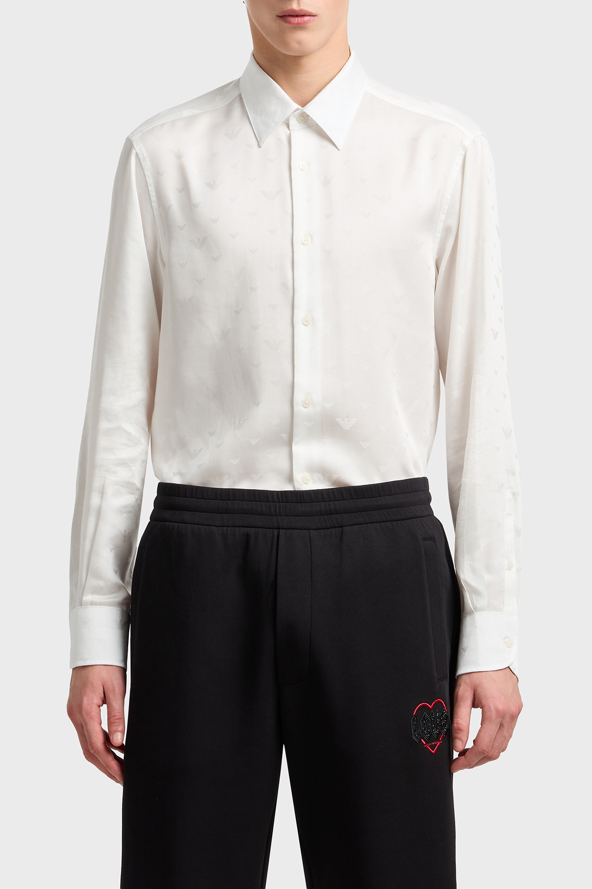 Emporio Armani Jakarlı Regular Fit Saten Görünümlü Klasik Yaka Erkek Gömlek EM001537 AF15074 F0140 BEYAZ