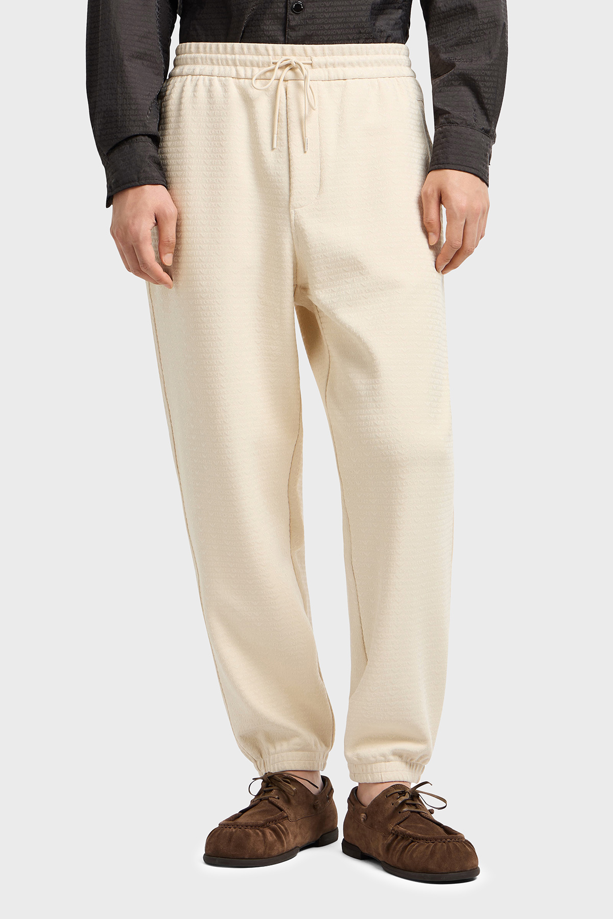 Emporio Armani Jakarlı Streç Pamuklu Regular Fit Yüksek Bel Lastikli Paça Jogger Erkek Pantolon EM001106 AF13700 U1088 EKRU
