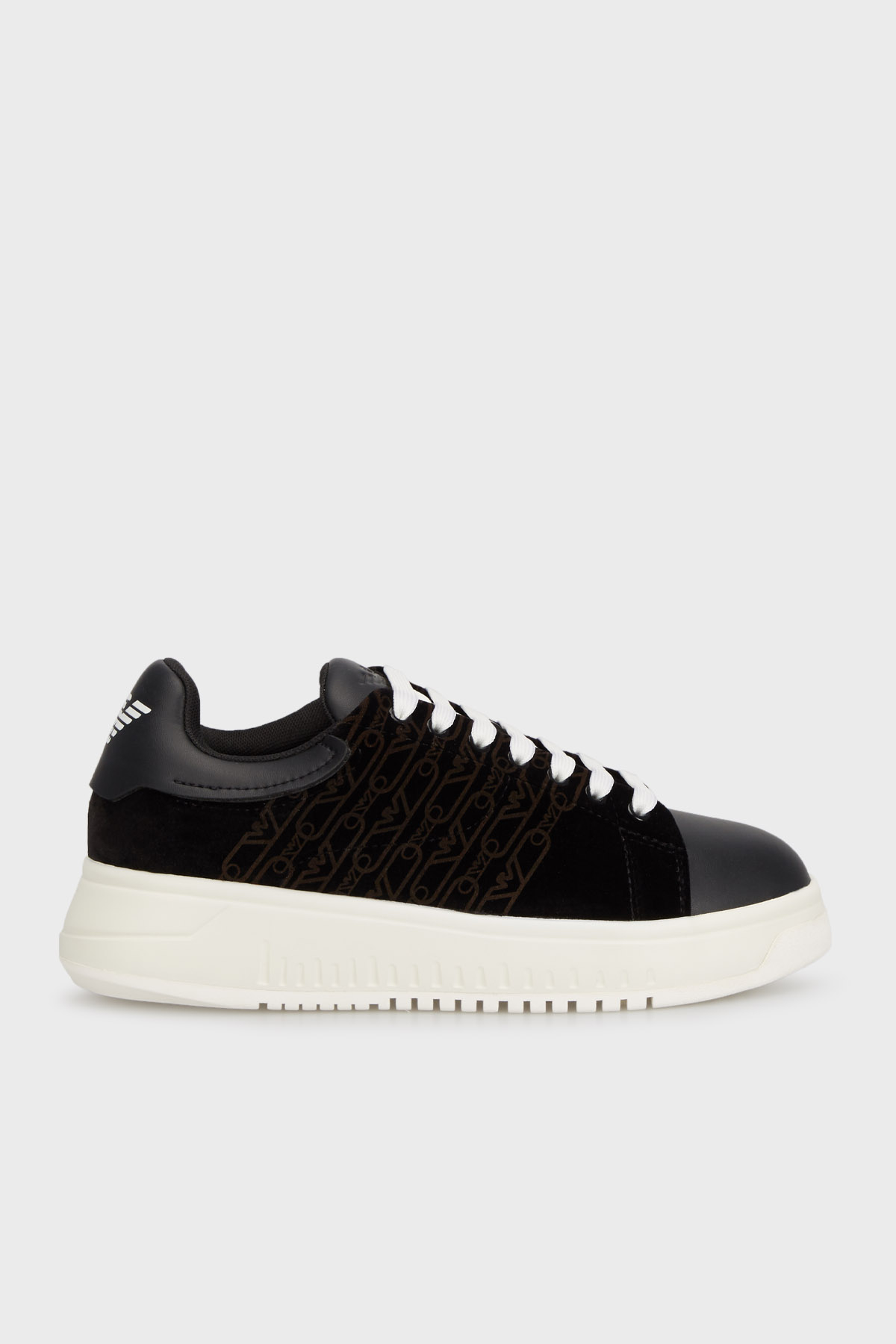 Emporio Armani Kadife Logolu Kalın Tabanlı Sneaker Kadın Ayakkabı X3X024 XR228 00002 SİYAH