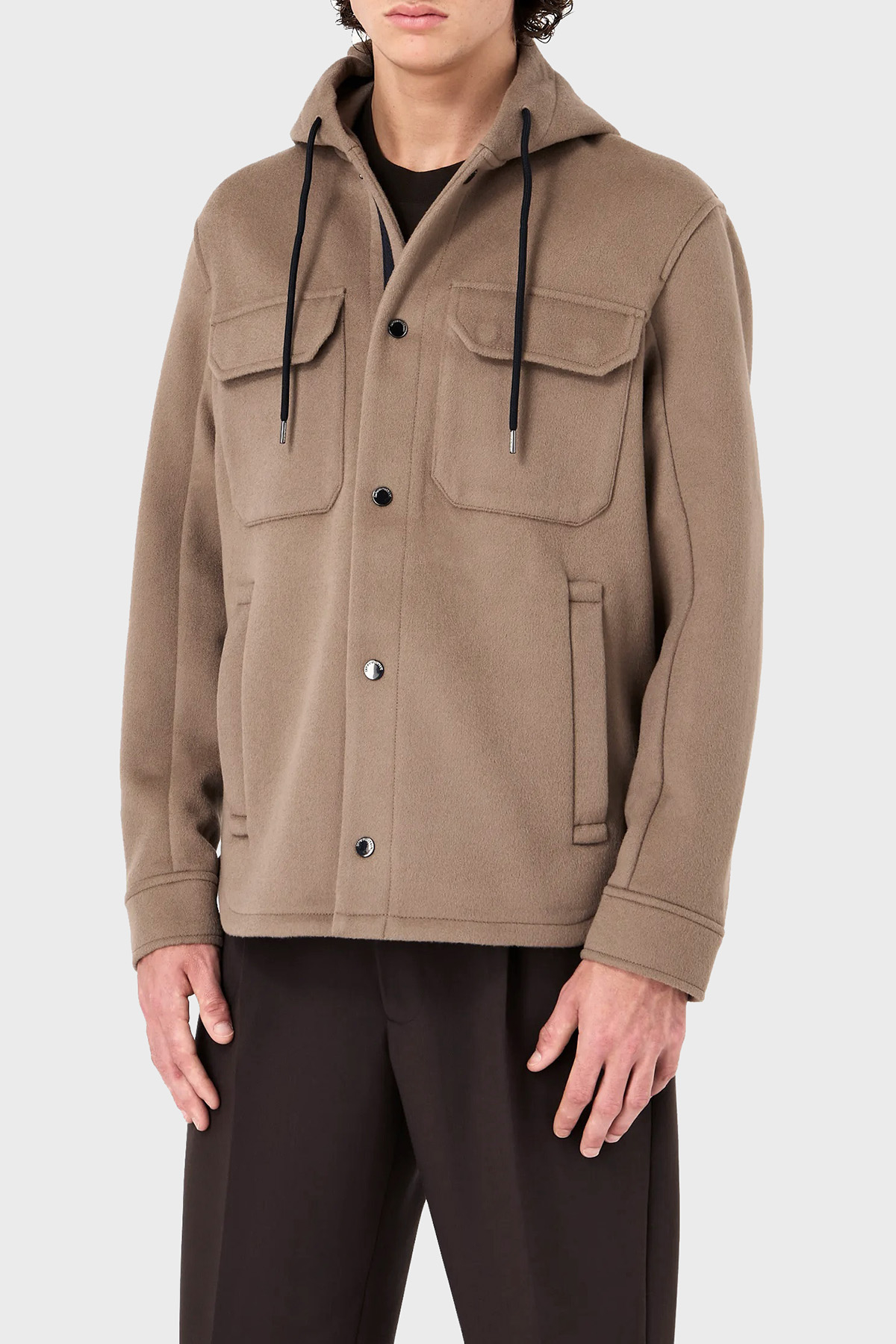 Emporio Armani Kapüşonlu Cepli Yumuşak Dokulu Yünlü Astarsız Erkek Ceket 6R1B94 1NMYZ 0144 BEJ