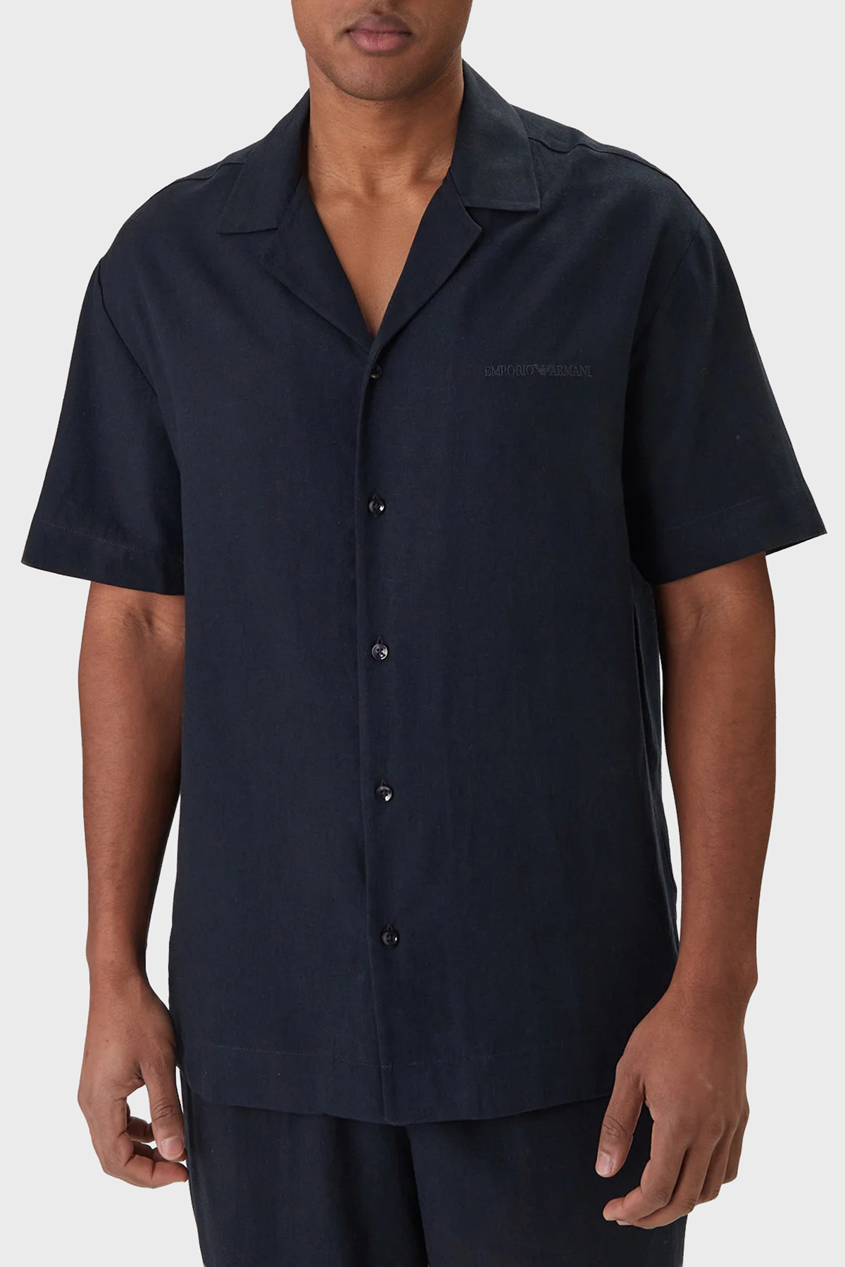 Emporio Armani Keten Karışımlı Regular Fit Kısa Kollu Erkek Gömlek EM000593 AF20590 UB102 LACİVERT