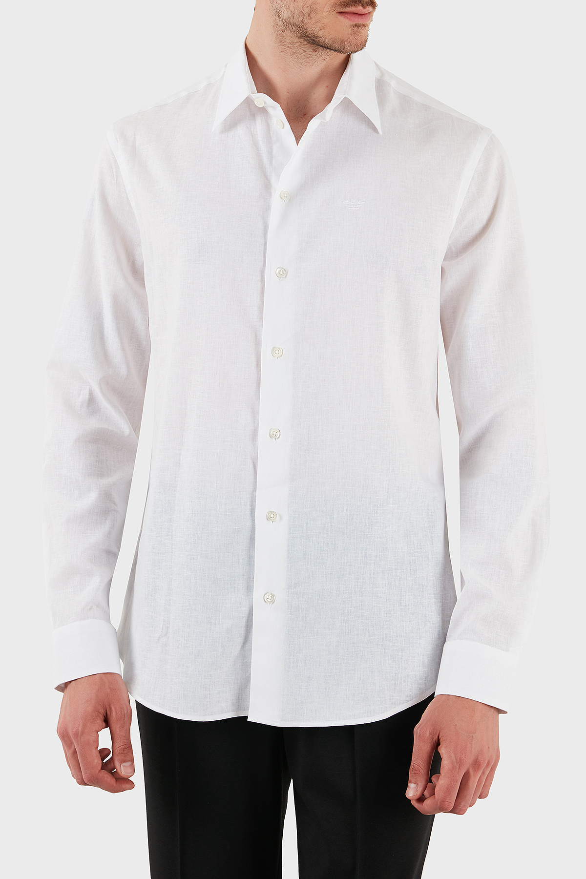 Emporio Armani Keten Karışımlı Regular Fit Klasik Yaka Erkek Gömlek EM000099 TE14112 U0002 BEYAZ