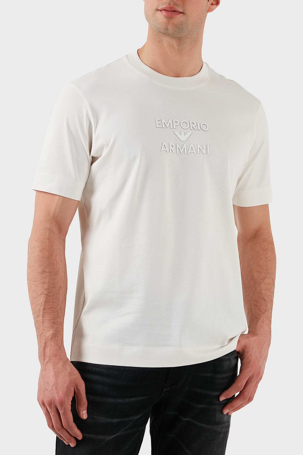 Emporio Armani Logo Baskılı Pamuklu Regular Fit Bisiklet Yaka Erkek T Shirt EM000780 AF12926 U0003 BEYAZ