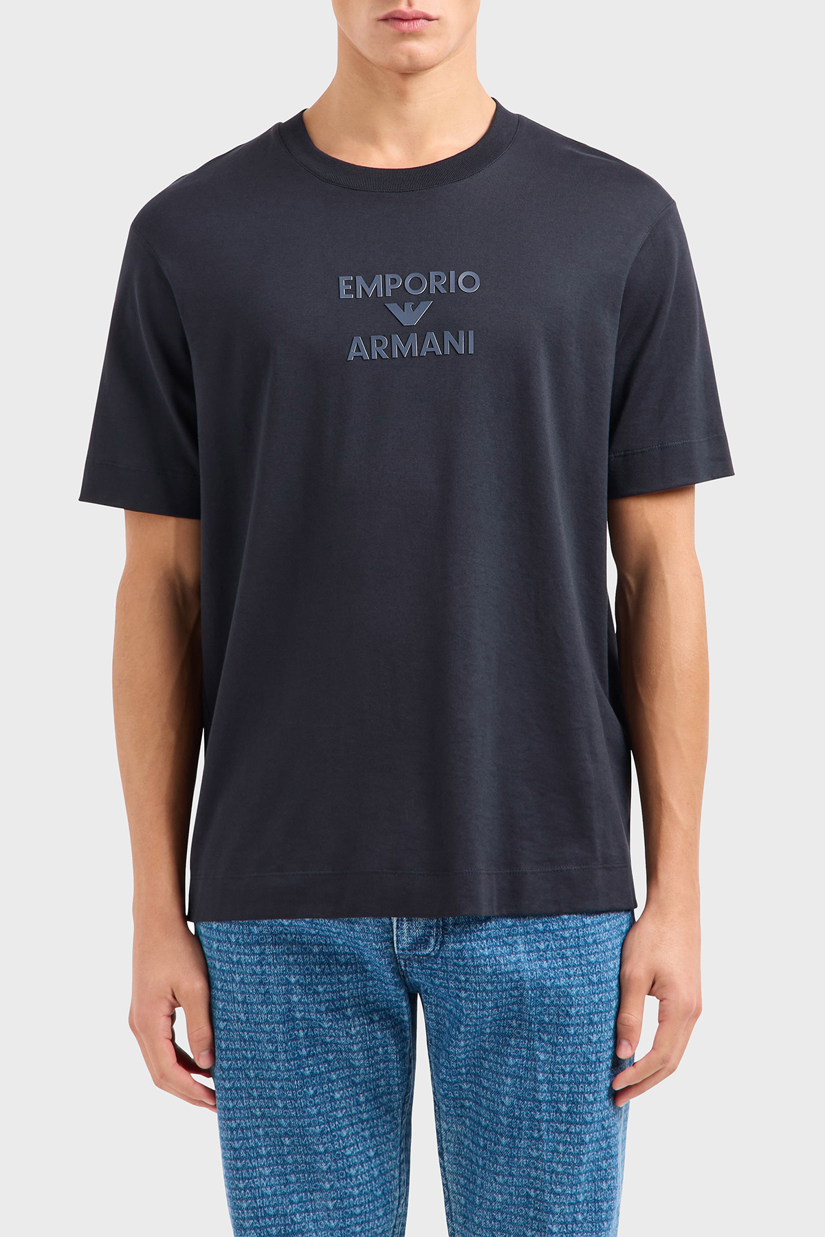 Emporio Armani Logo Baskılı Pamuklu Regular Fit Bisiklet Yaka Erkek T Shirt EM000780 AF12926 UB118 LACİVERT