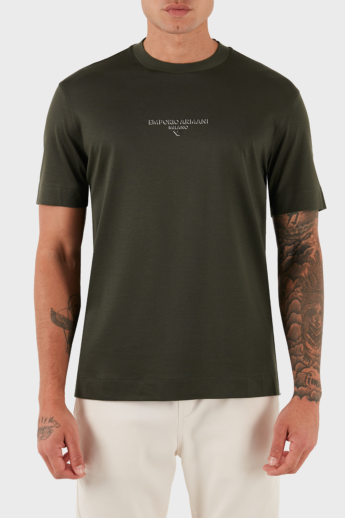 Emporio Armani Logo Baskılı Pamuklu Regular Fit Bisiklet Yaka Erkek T Shirt EM002838 AF10761 U8120 HAKİ