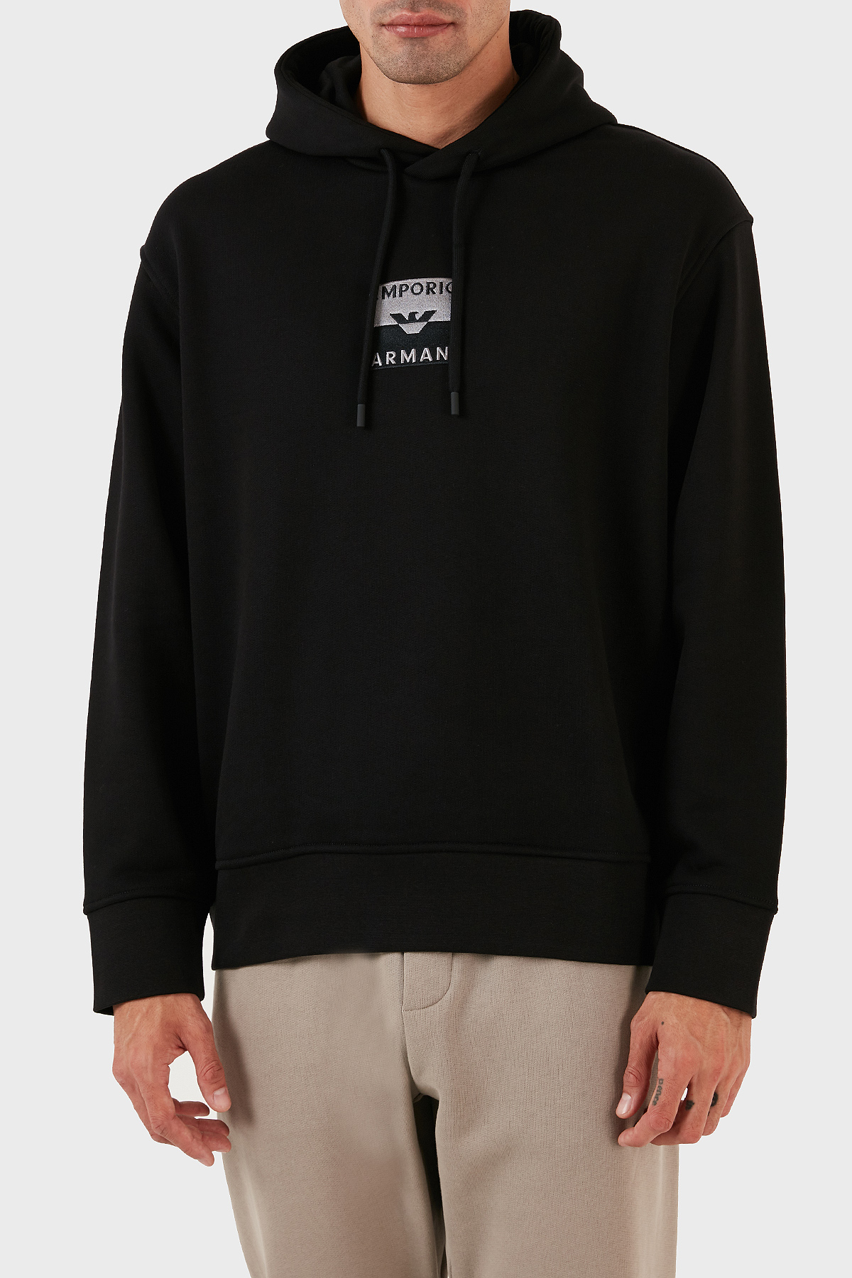 Emporio Armani Logo İşlemeli Kapüşonlu % 100 Pamuk Regular Fit Erkek Sweat 6R1MCN 1JWPZ 0999 SİYAH