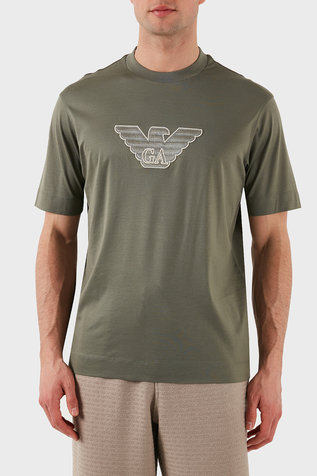 Emporio Armani Logo İşlemeli Regular Fit Pamuklu Bisiklet Yaka Erkek T Shirt EM001033 AF10017 M8129 HAKİ