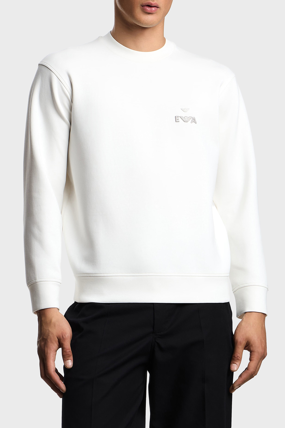 Emporio Armani Logo İşlemeli Streç Pamuklu Regular Fit Bisiklet Yaka Erkek Sweat EM002919 AF10013 U0003 BEYAZ