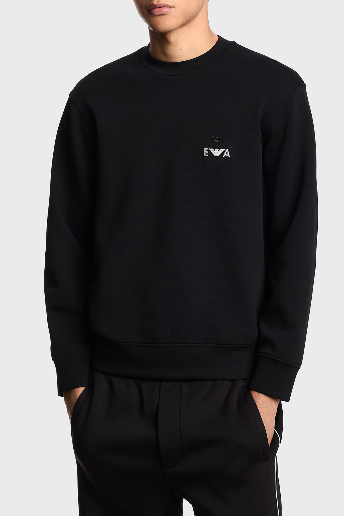 Emporio Armani Logo İşlemeli Streç Pamuklu Regular Fit Bisiklet Yaka Erkek Sweat EM002919 AF10013 UC001 SİYAH