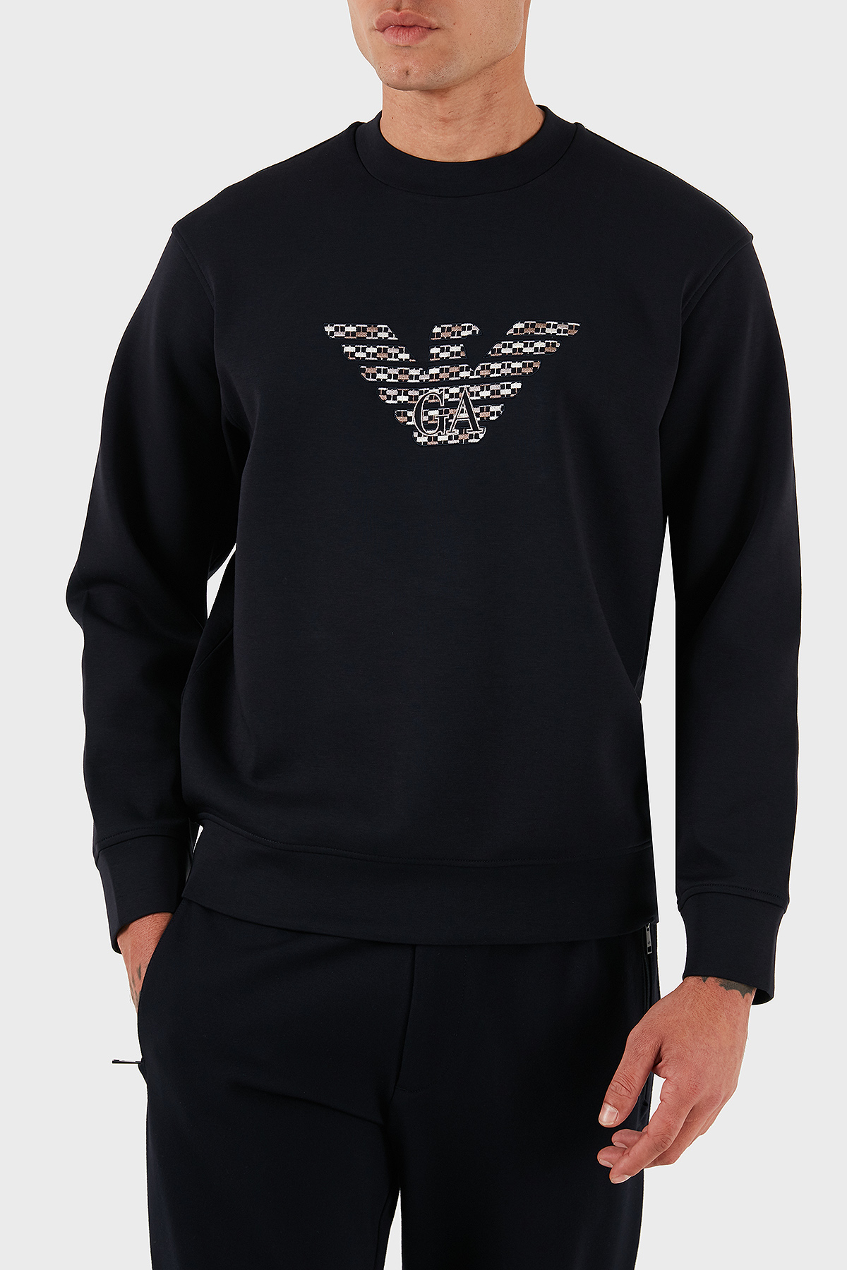 Emporio Armani Logo İşlmeli Streç Pamuklu Regular Fit Bisiklet Yaka Erkek Sweat EM002906 AF10013 MB369 SİYAH