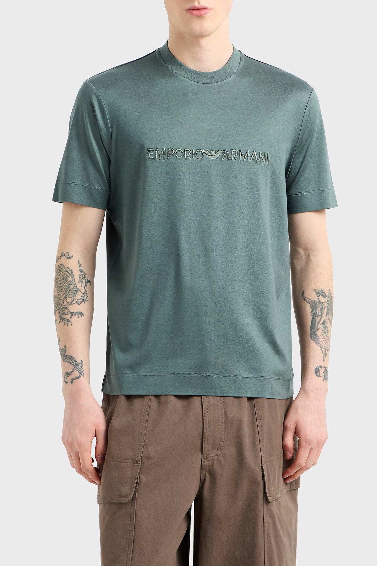 Emporio Armani Logo Nakışlı Pamuklu Regular Fit Bisiklet Yaka Erkek T Shirt EM001070 AF13747 U9083 MİNT