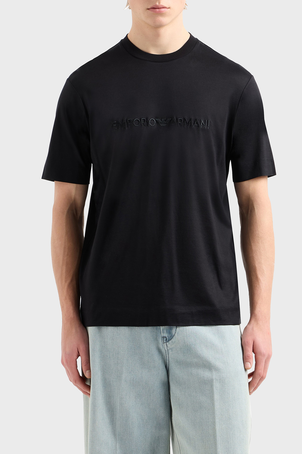 Emporio Armani Logo Nakışlı Pamuklu Regular Fit Bisiklet Yaka Erkek T Shirt EM001070 AF13747 UC001 SİYAH