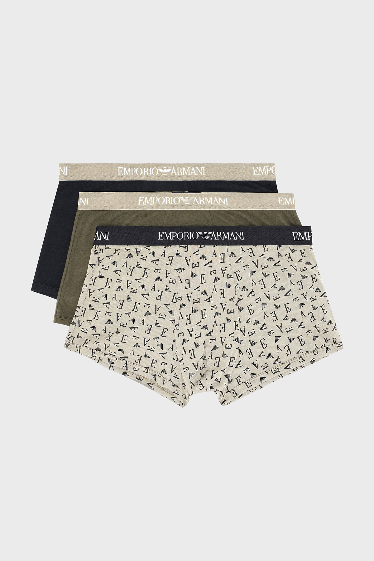 Emporio Armani Logolu % 100 Pamuk 3 Pack Erkek Boxer EM000260 AF10800 MC112 Siyah-Yeşil-Krem