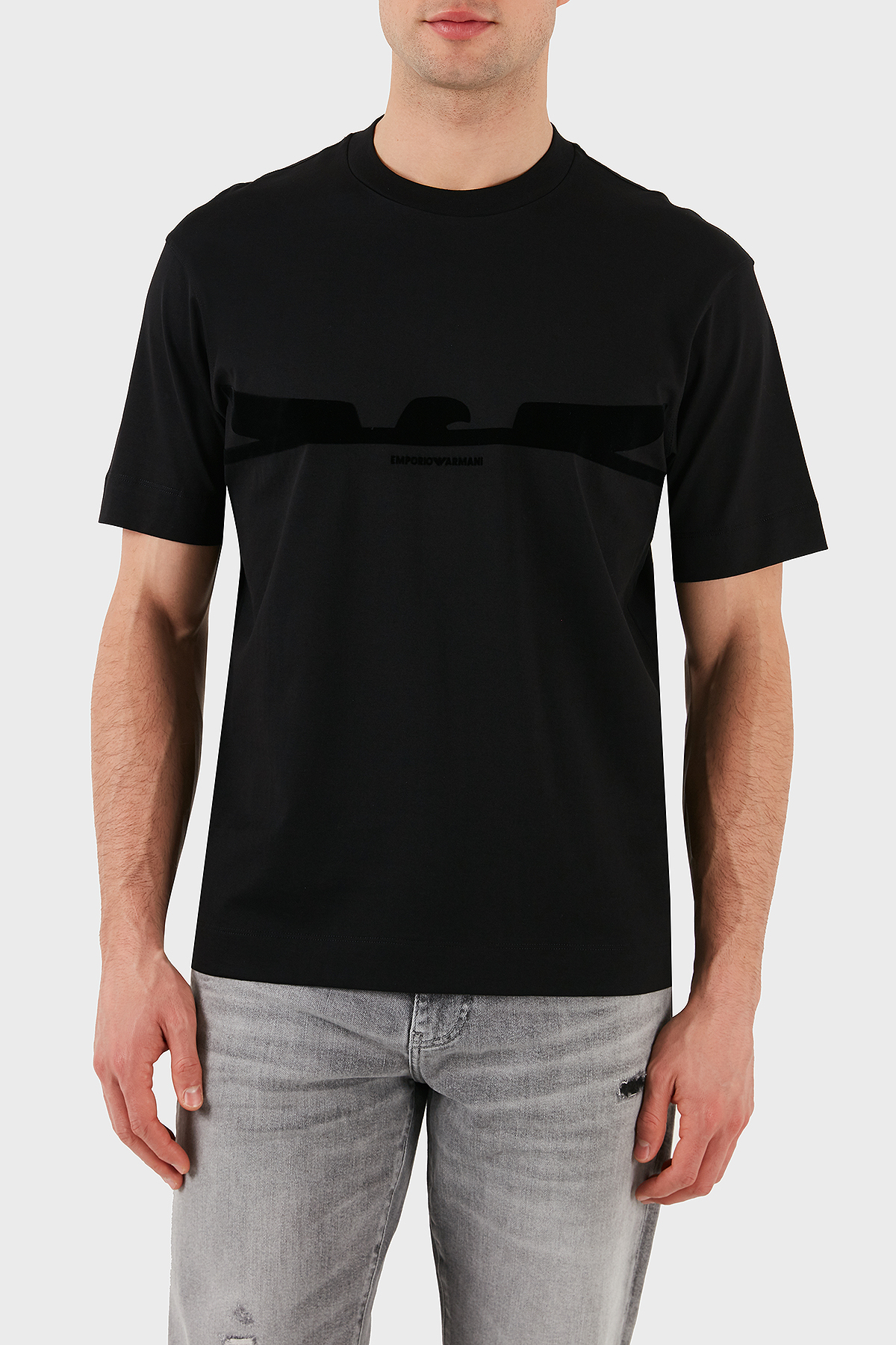 Emporio Armani Logolu % 100 Pamuk Regular Fit Bisiklet Yaka Erkek T Shirt EM001015 AF13669 UC001 SİYAH