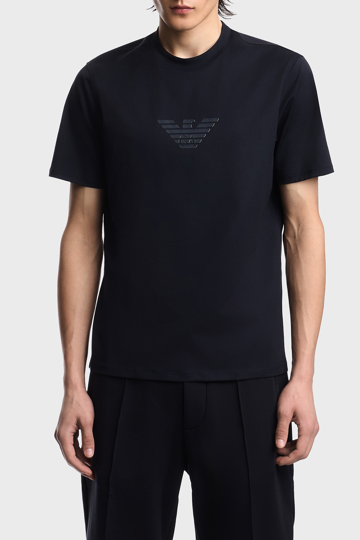 Emporio Armani Logolu % 100 Pamuk Regular Fit Bisiklet Yaka Erkek T Shirt EM004583 AF13669 MB561 LACİVERT