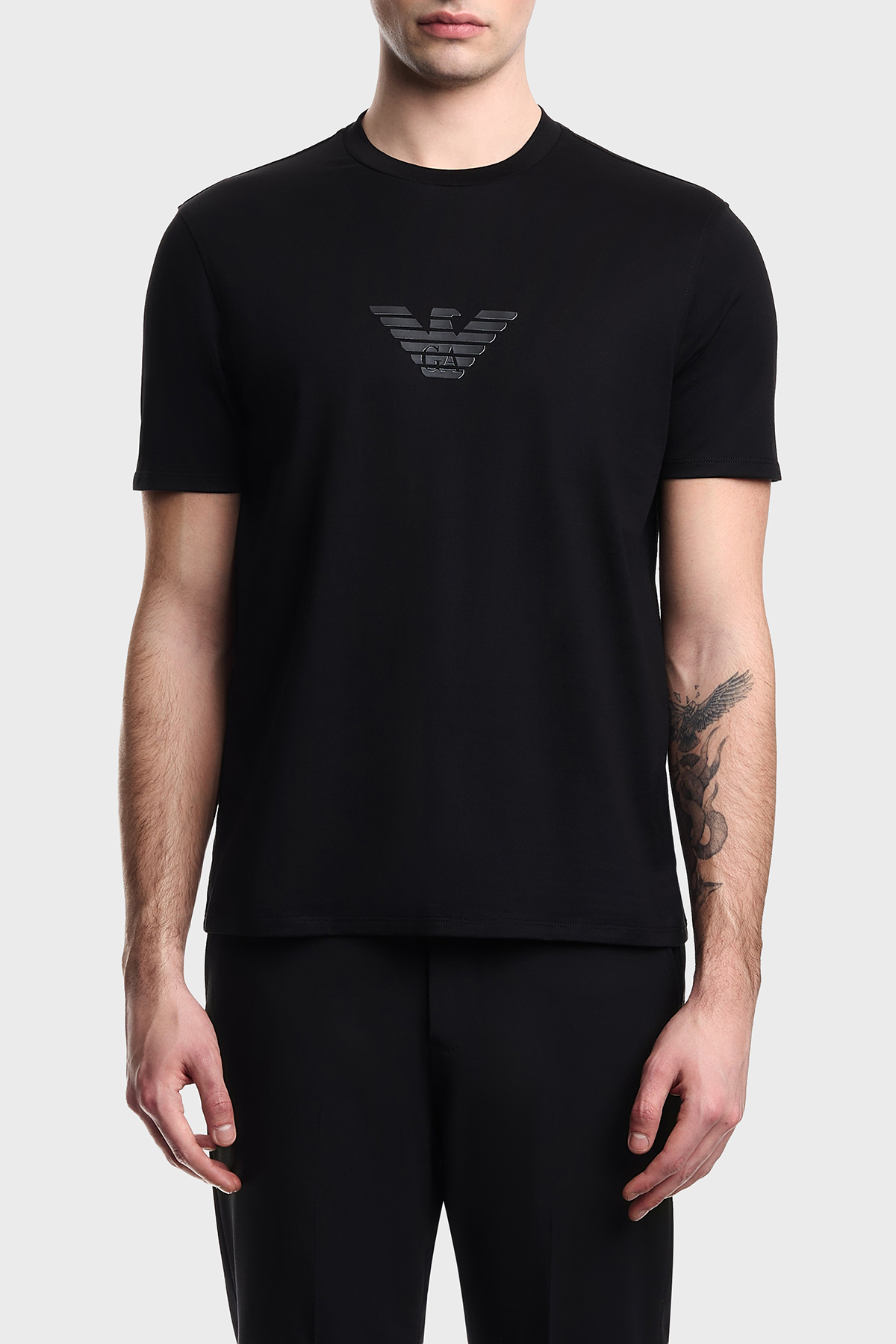 Emporio Armani Logolu % 100 Pamuk Regular Fit Bisiklet Yaka Erkek T Shirt EM004583 AF13669 MC539 SİYAH
