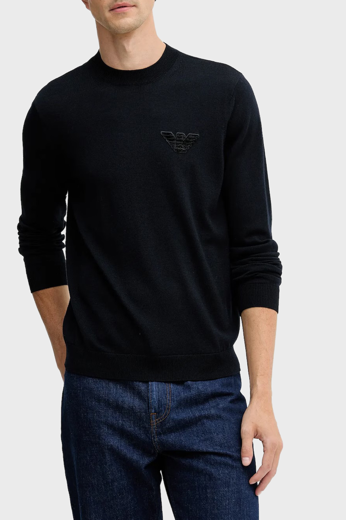 Emporio Armani Logolu % 100 Yün Regular Fit Bisiklet Yaka Erkek Kazak EM002419 AF14158 UB118 LACİVERT