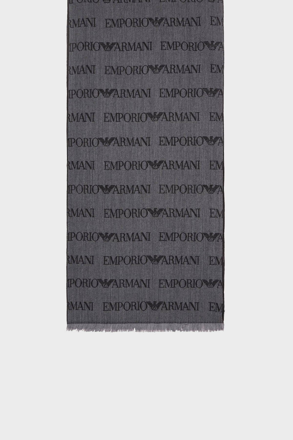 Emporio Armani Logolu 43 x 183 cm % 100 Yün Erkek Şal EM004238 AF21541 F7086 GRİ-SİYAH