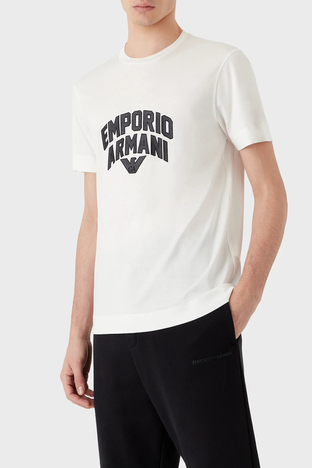 Emporio Armani Logolu Bisiklet Yaka Pamuklu Regular Fit Erkek T Shirt 3R1TBF 1JUVZ 0101 BEYAZ - Emporio Armani