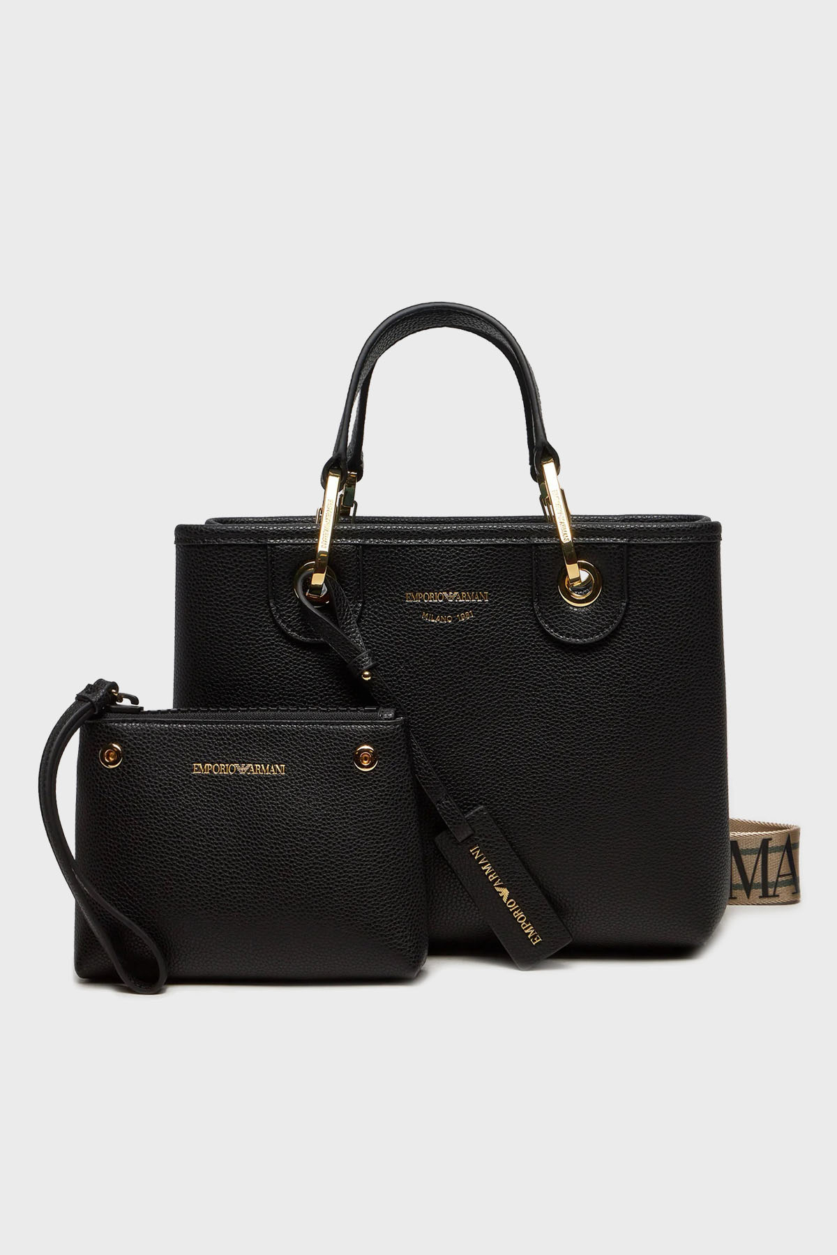 Emporio Armani Logolu Çıkarılabilir Askılı Kadın Çanta EW000361 AF12103 MC032 SİYAH-GOLD