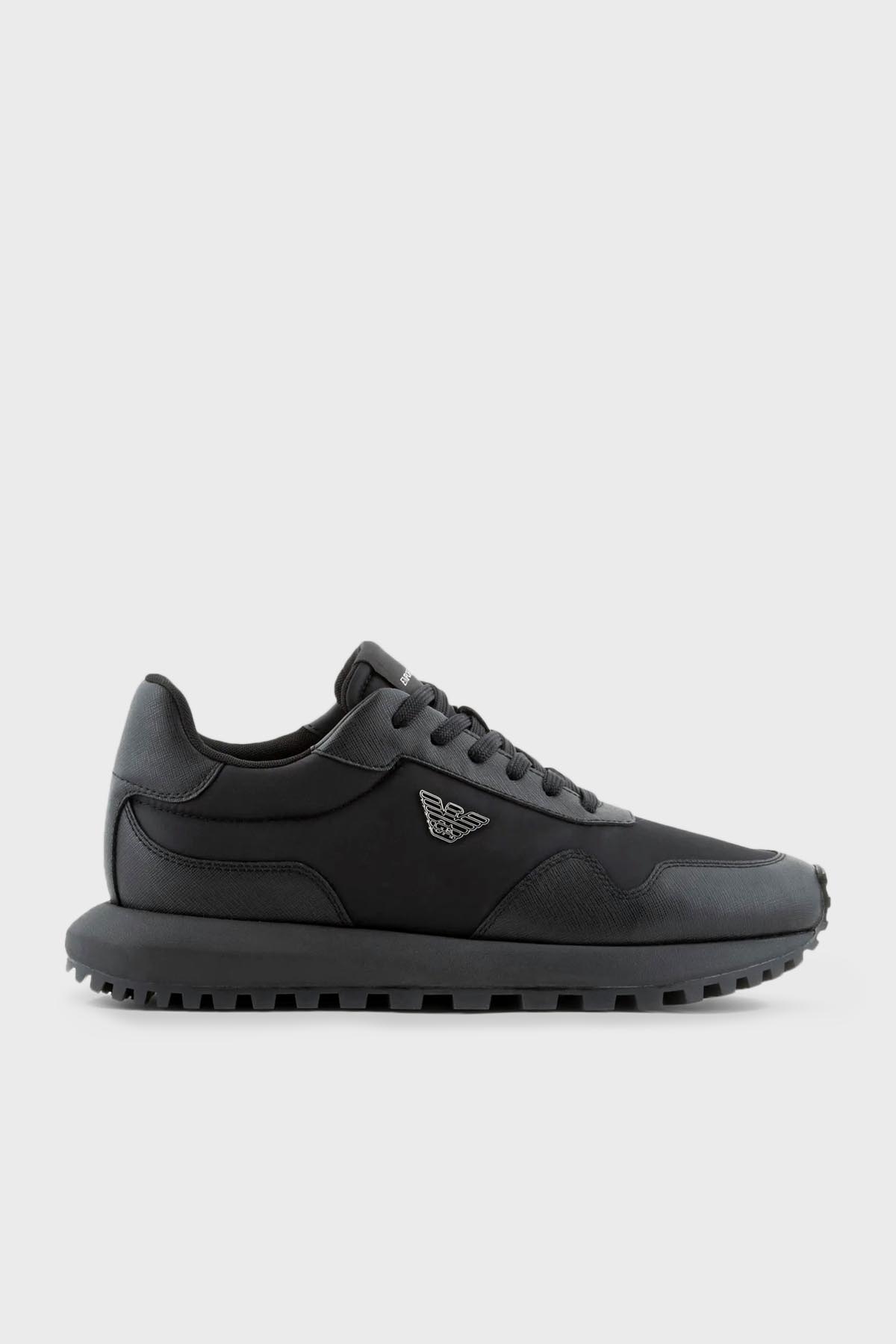 Emporio Armani Logolu Deri Sneaker Erkek Ayakkabı X4X630 XN877 K001 SİYAH