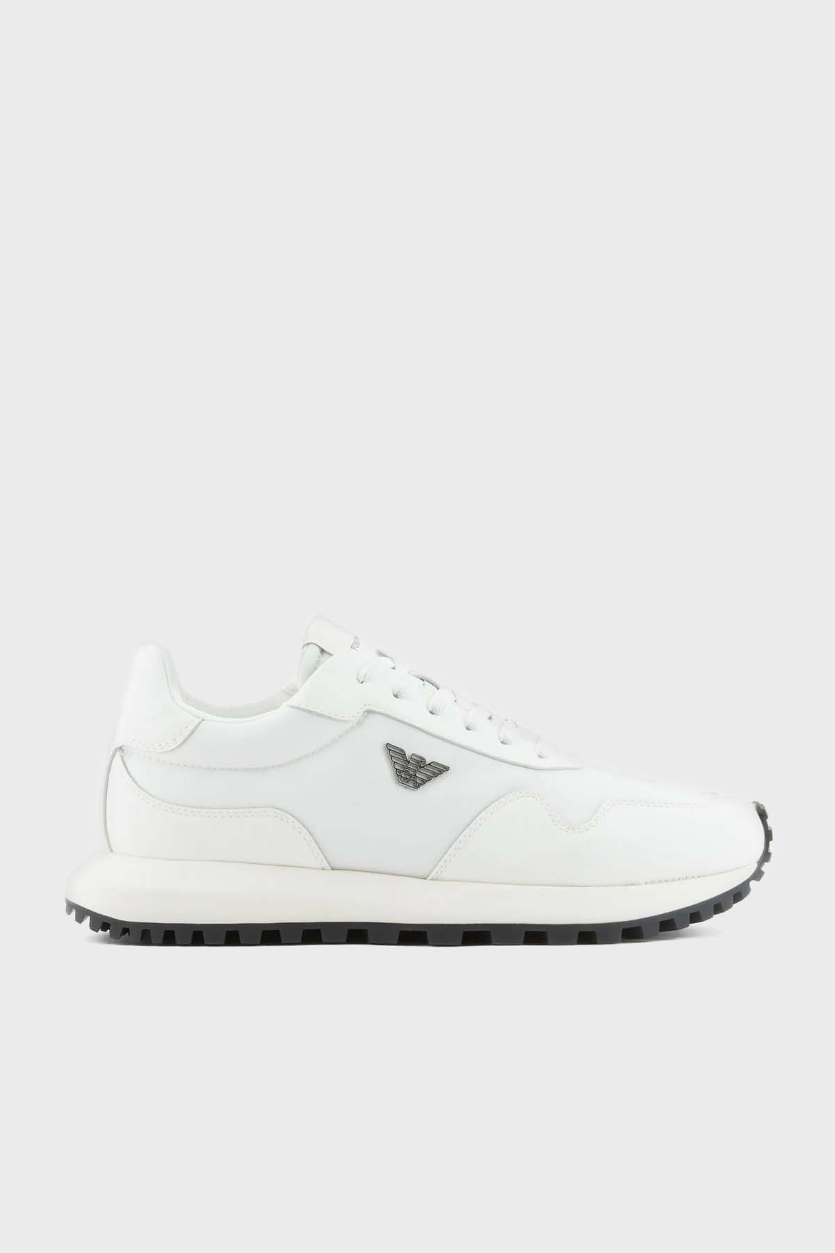 Emporio Armani Logolu Deri Sneaker Erkek Ayakkabı X4X630 XN877 M801 BEYAZ