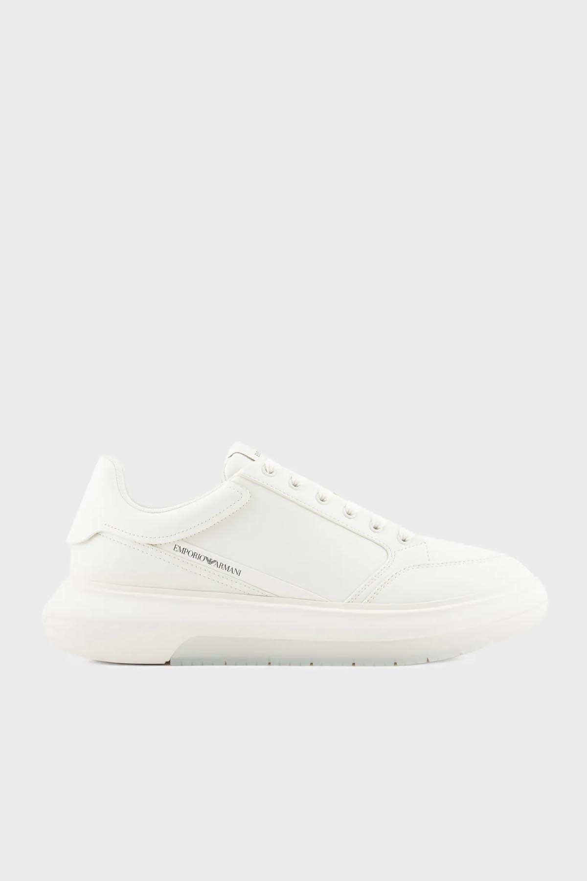Emporio Armani Logolu Deri Sneaker Erkek Ayakkabı X4X633 XM964 M801 BEYAZ