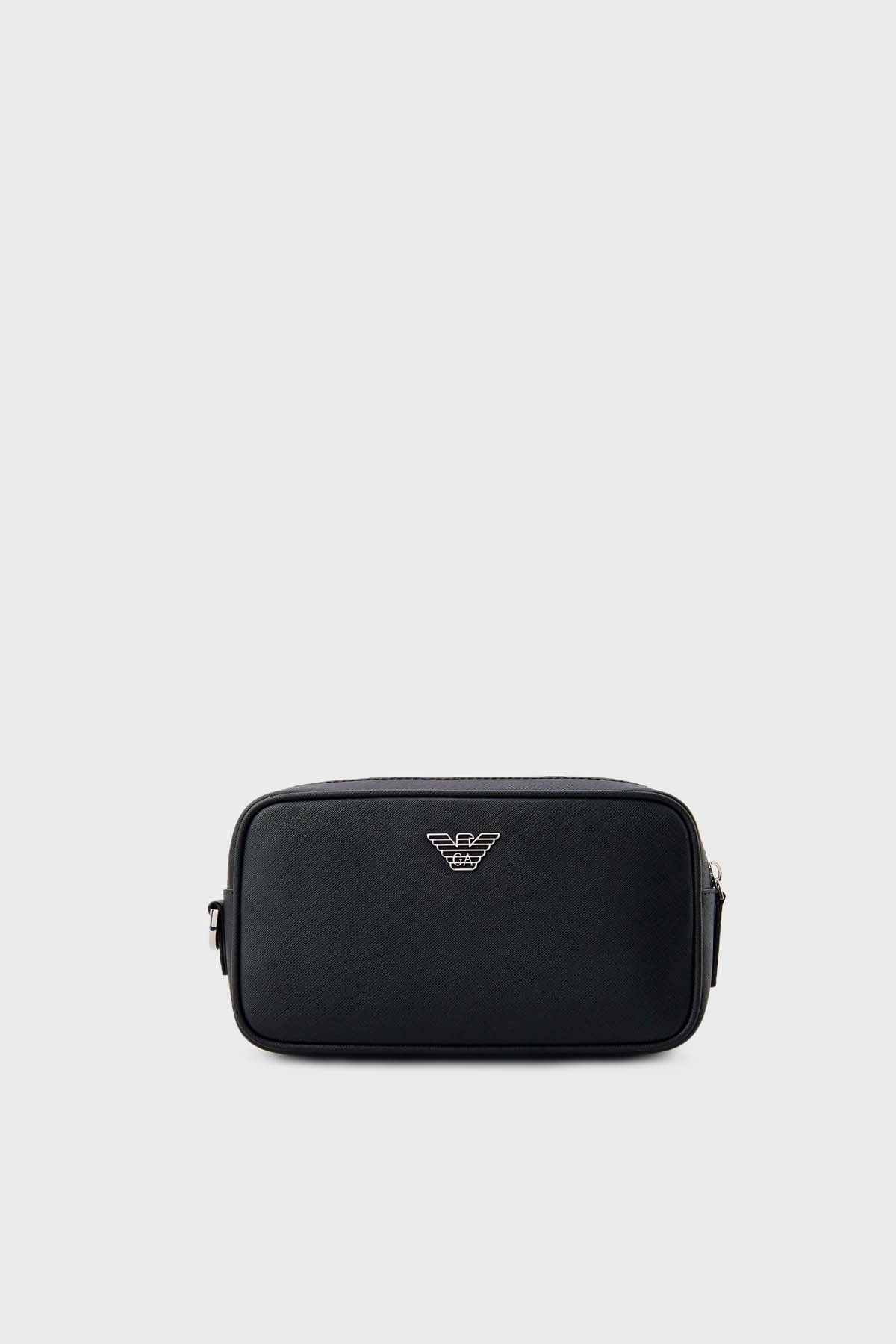 Emporio Armani Logolu Fermuarlı Erkek Traş Çantası Y4R356 Y138E 81072 SİYAH