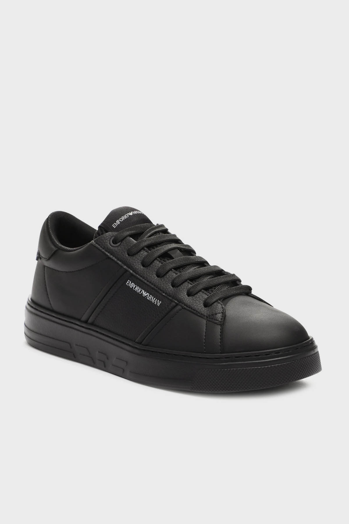 Emporio Armani Logolu Hakiki Deri Sneaker Erkek Ayakkabı EM003701 AF18017 MC005 SİYAH