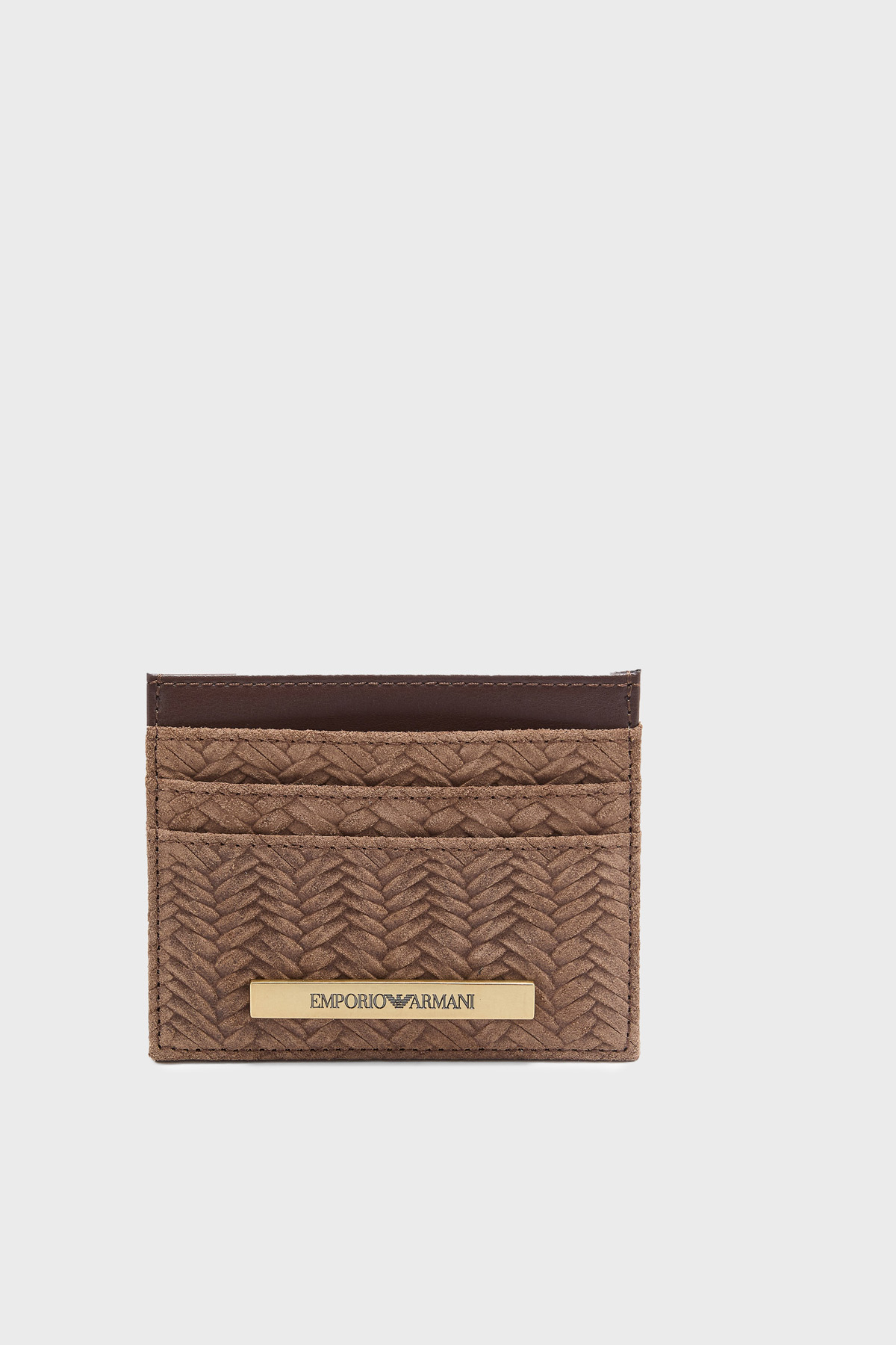 Emporio Armani Logolu Kabartmalı Süet Erkek Kartlık EM005753 AF25302 F6217 KAHVE
