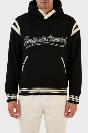Emporio Armani Logolu Kapüşonlu Kanguru Cepli % 100 Pamuk Regular Fit Erkek Sweat 6R1MG1 1JWPZ 0999 SİYAH - Emporio Armani