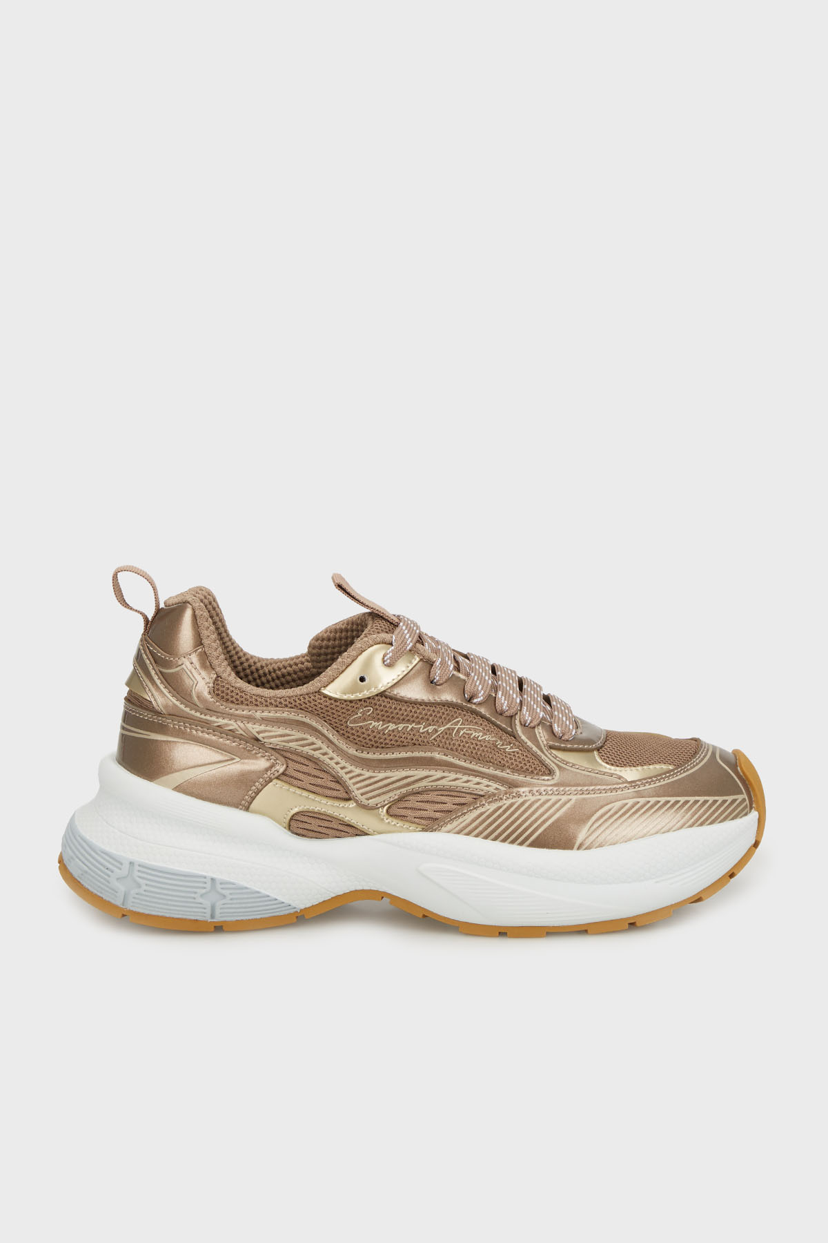 Emporio Armani  Logolu Metalik Detaylı Kalın Taban Sneaker Kadın Ayakkabı EW003056 AF19766 M6203 KAHVE