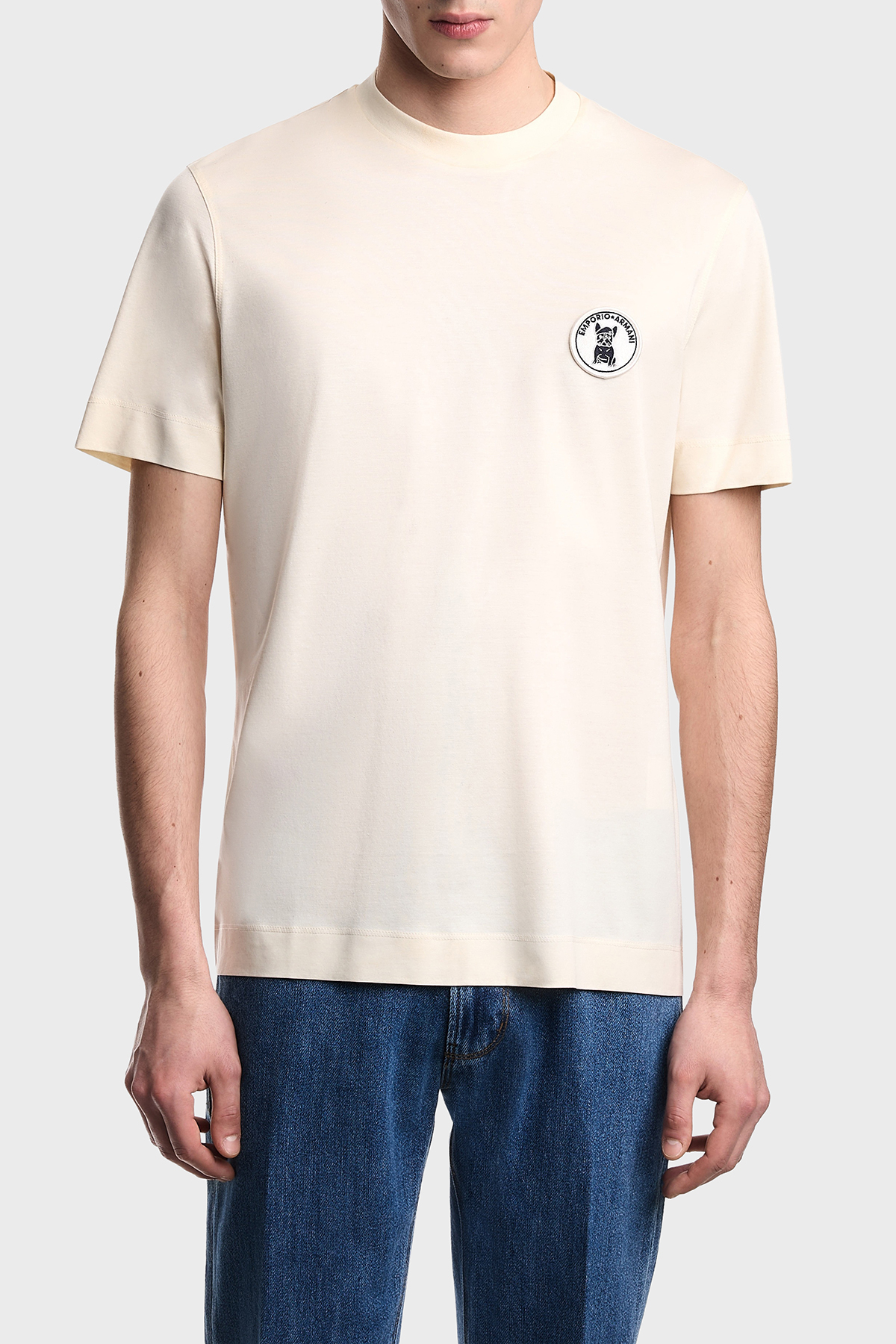 Emporio Armani Logolu Pamuk Karışımlı Regular Fit Bisiklet Yaka Erkek T Shirt EM005238 AF10017 U1055 EKRU