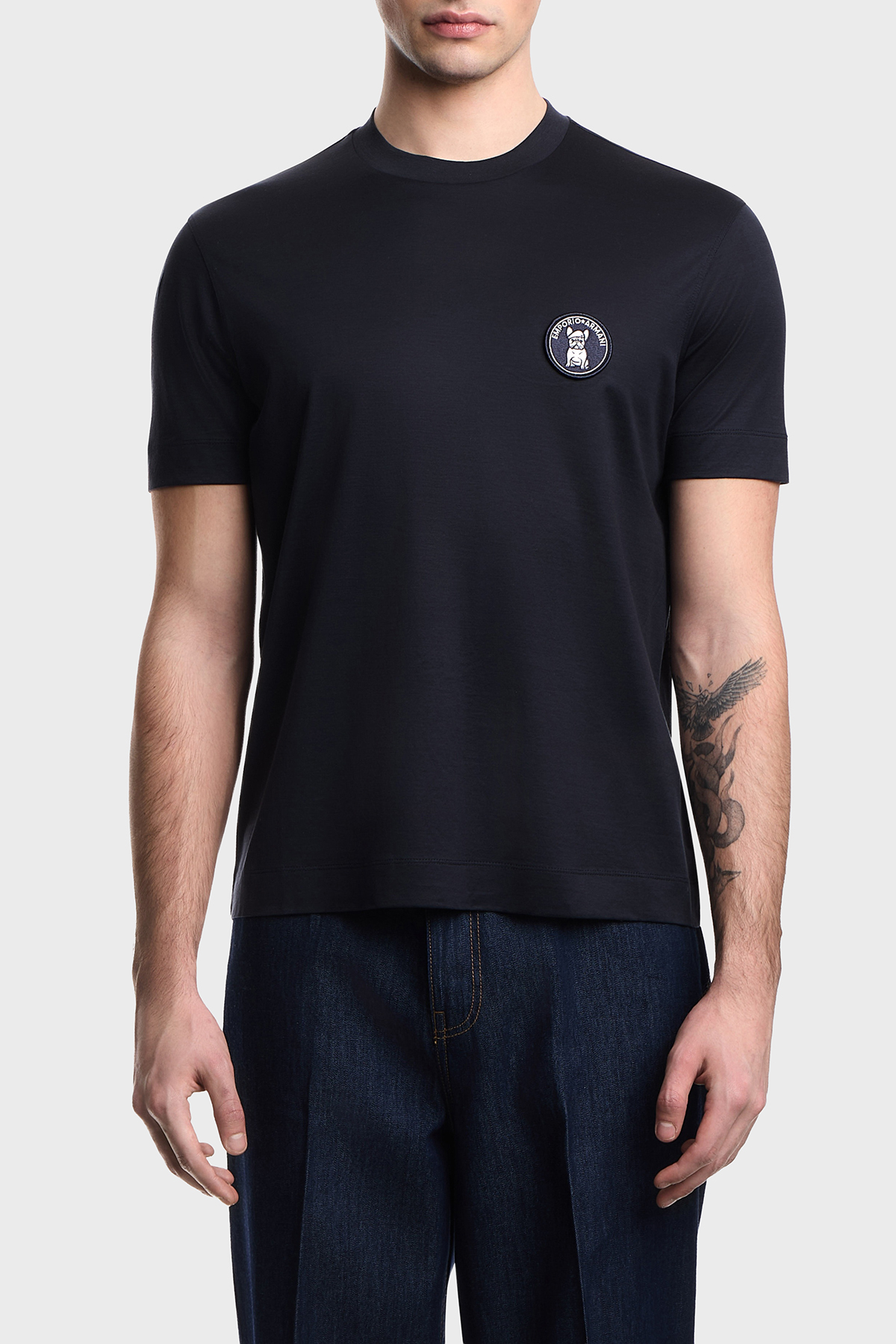Emporio Armani Logolu Pamuk Karışımlı Regular Fit Bisiklet Yaka Erkek T Shirt EM005238 AF10017 UB118 LACİVERT