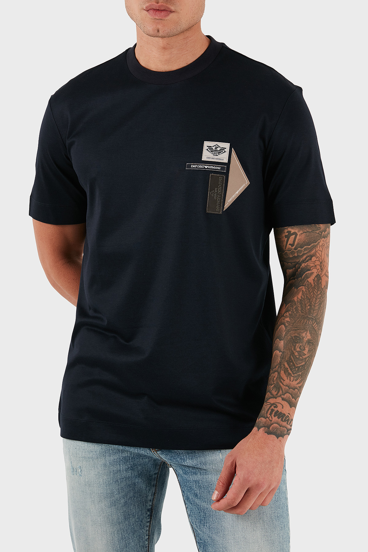Emporio Armani Logolu Pamuklu Regular Fit Bisiklet Yaka Erkek T Shirt EM002959 AF18312 UB118 LACİVERT