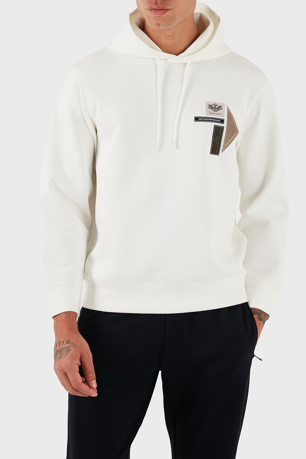 Emporio Armani Logolu Pamuklu Regular Fit Kapüşonlu Erkek Sweat EM003587 AF10013 U0003 BEYAZ