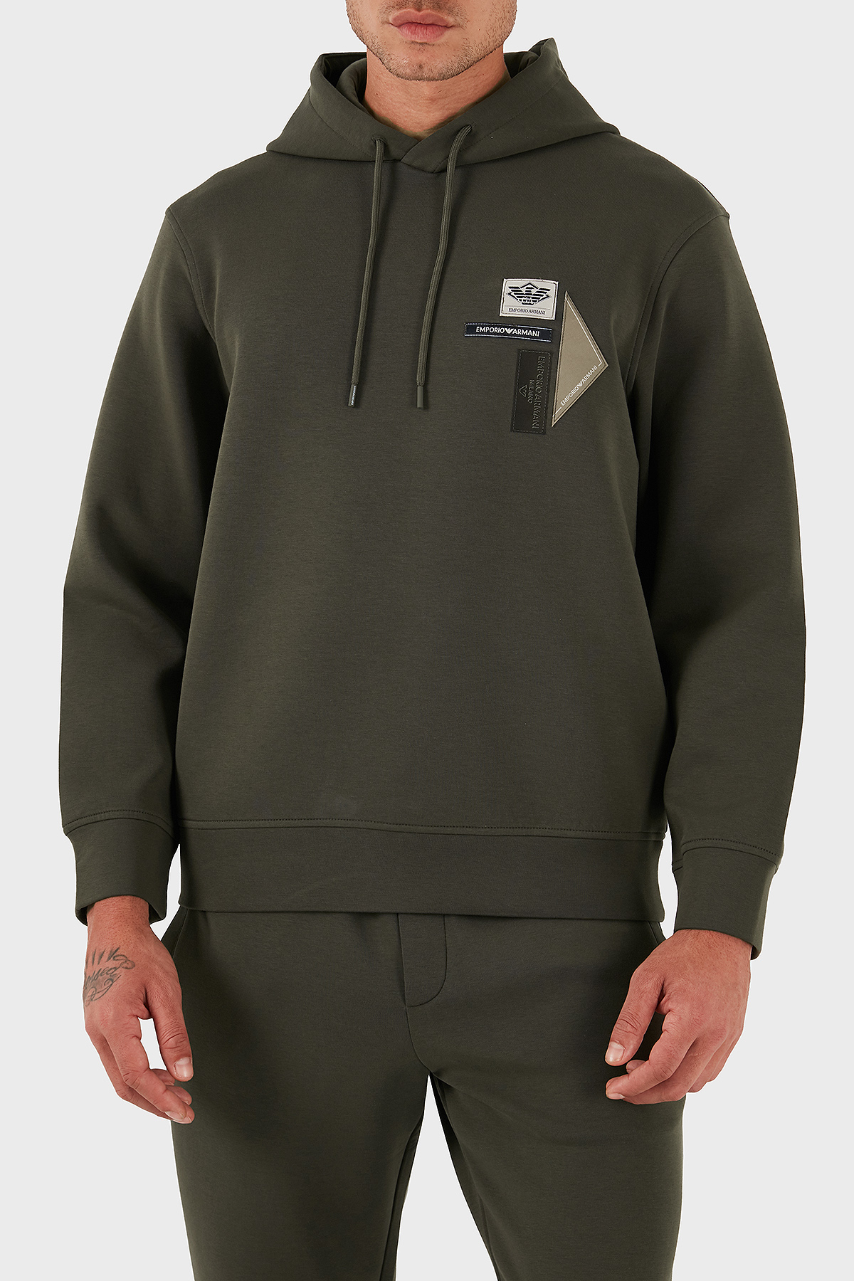 Emporio Armani Logolu Pamuklu Regular Fit Kapüşonlu Erkek Sweat EM003587 AF10013 U8120 HAKİ
