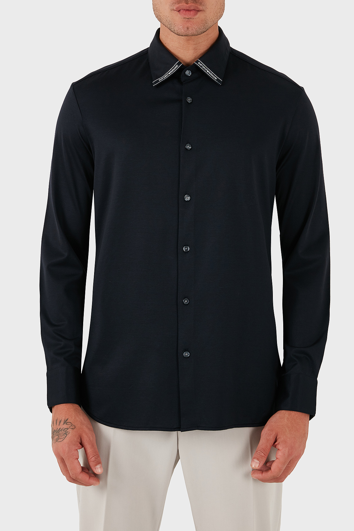 Emporio Armani Logolu Pamuklu Regular Fit Klasik Yaka Erkek Gömlek EM003055 AF10761 UB118 LACİVERT
