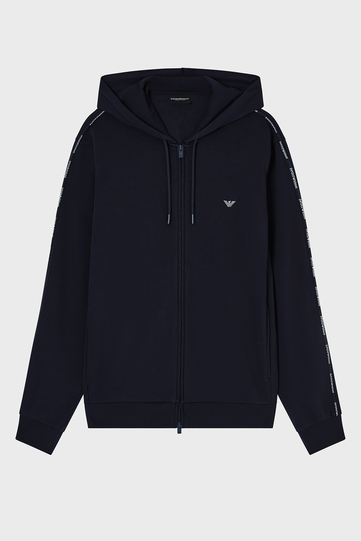 Emporio Armani Logolu Pamuklu Relaxed Fit Kapüşonlu Fermuarlı Erkek Sweat EM000653 AF18887 UB102 LACİVERT
