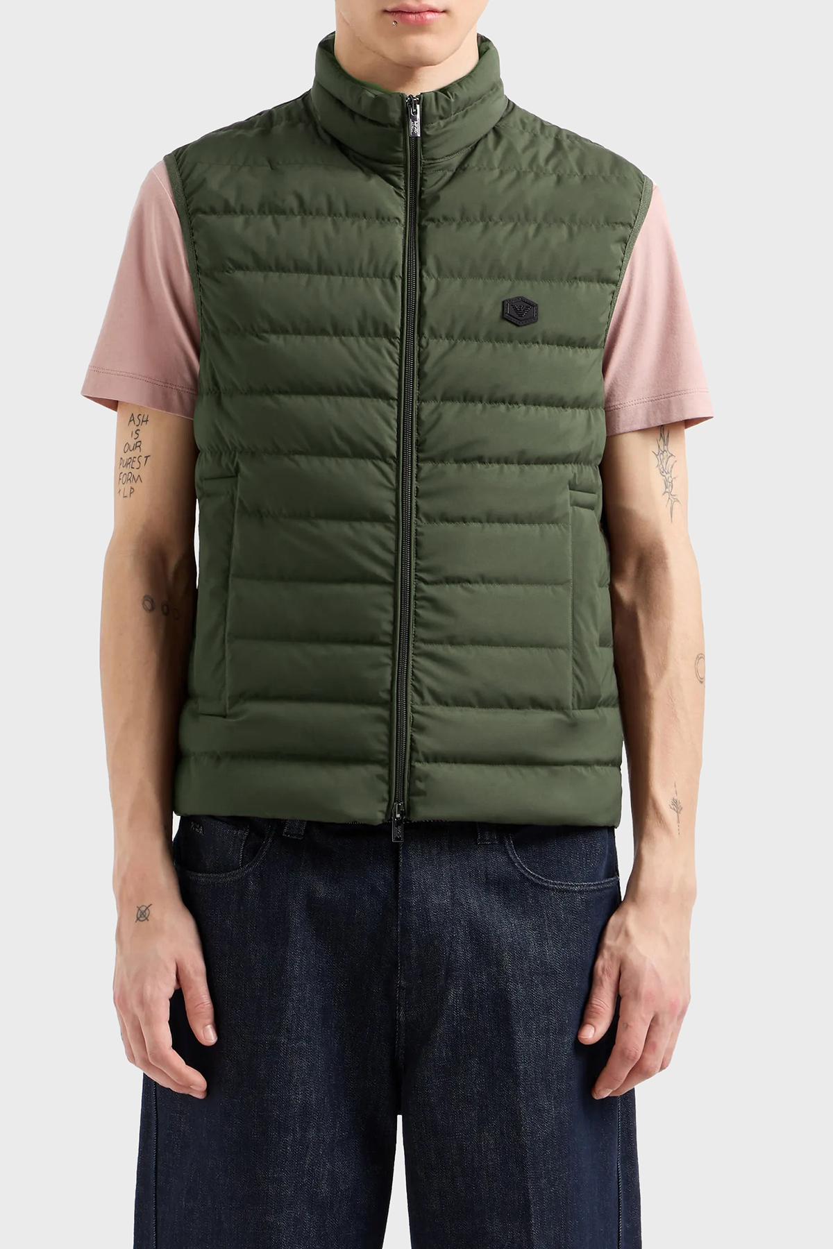 Emporio Armani Logolu Regular Fit Dik Yaka Şişme Erkek Yelek 8N1BQ1 1NLRZ 05A6 HAKİ